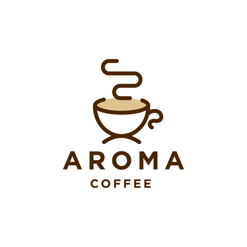 Aroma Kaffee Tee Morgen Linie Gliederung Logo mit Becher Tasse und Rauch Hipster Logo Symbol Design zum Cafe , Restaurant Cafetaria Illustration vektor