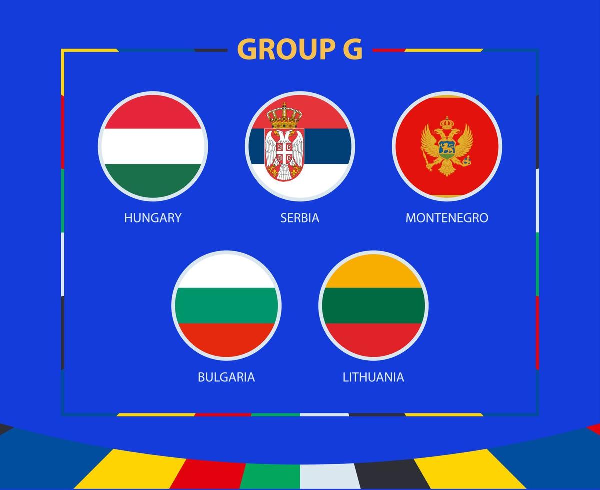 Kreis Flaggen von Gruppe g. Teilnehmer von Qualifikation europäisch Fußball Turnier 2024. vektor