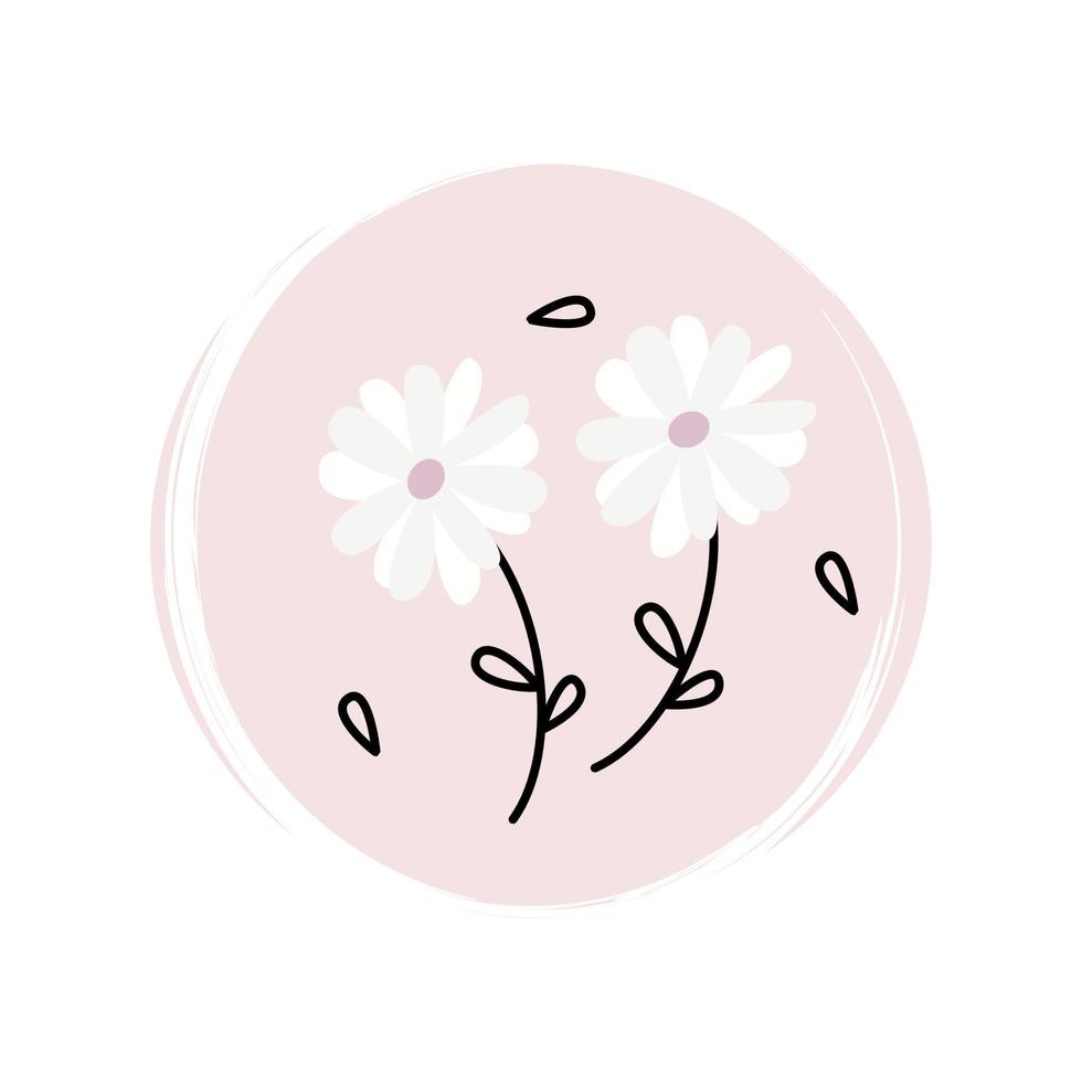 süß Logo oder Symbol Vektor mit Weiß Gänseblümchen Blumen, Illustration auf Kreis mit Bürste Textur, zum Sozial Medien Geschichte und Markieren
