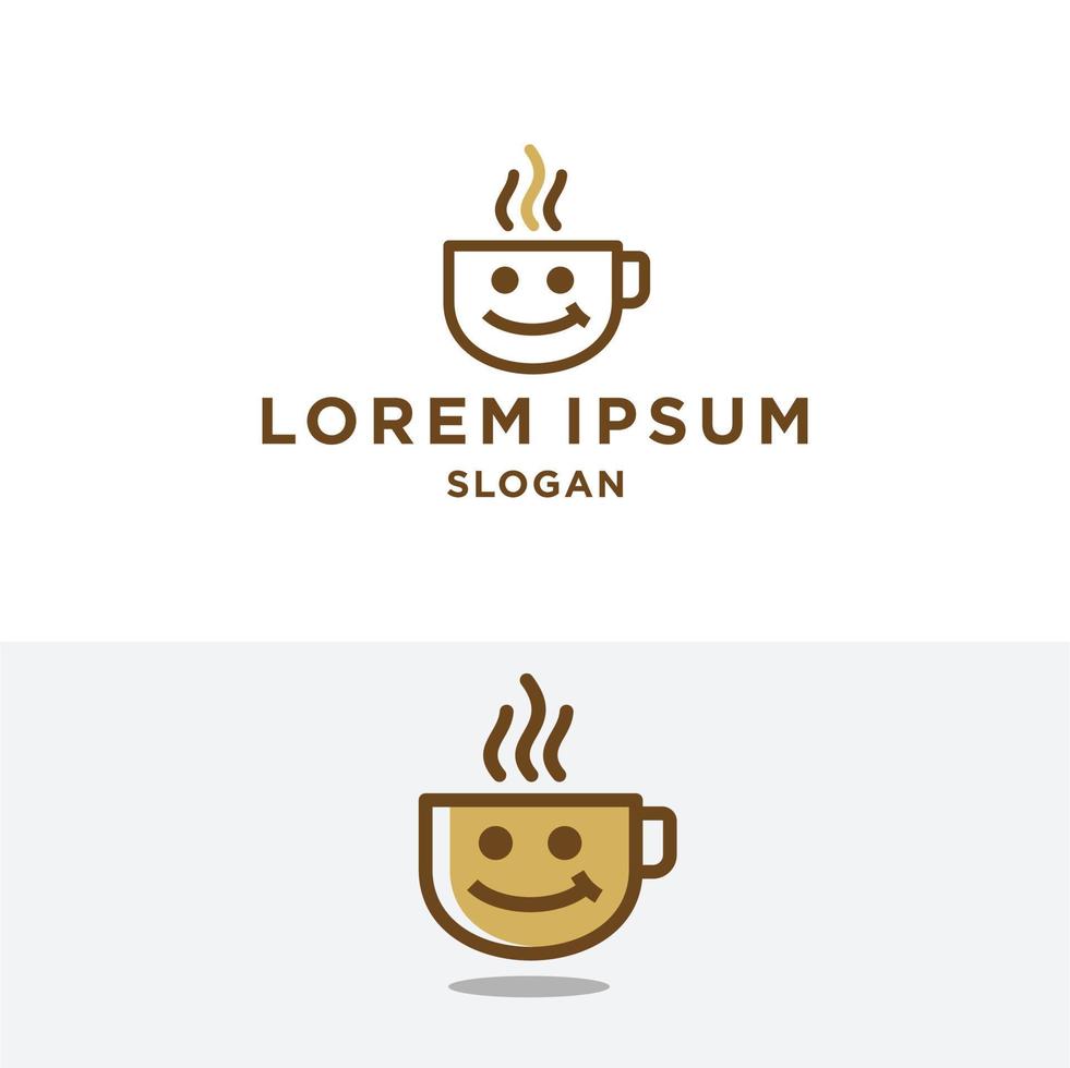 Kaffee Logo. Kaffee Tasse mit glücklich Gesicht Linie Logo Symbol Vektor zum Cafe und Restaurant Geschäft