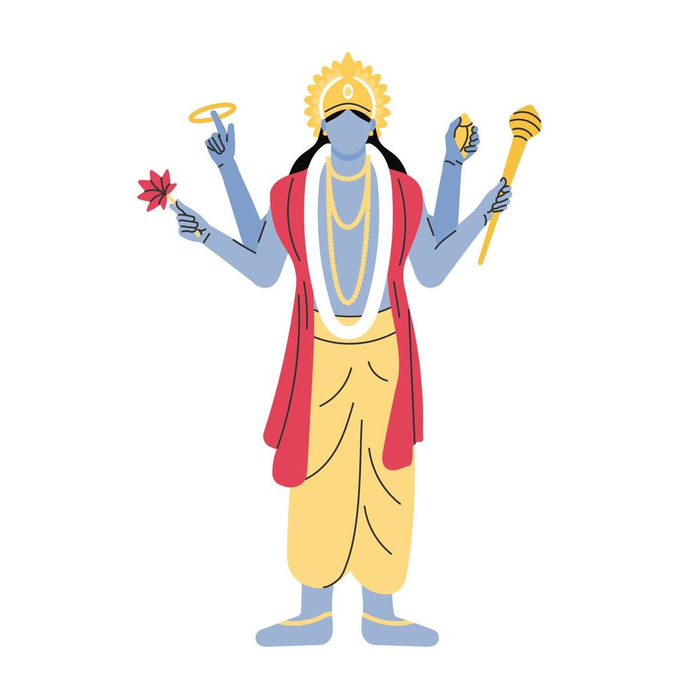 indisk Gud herre vishnu. etnisk gudom av hinduism mytologi. vektor illustration design