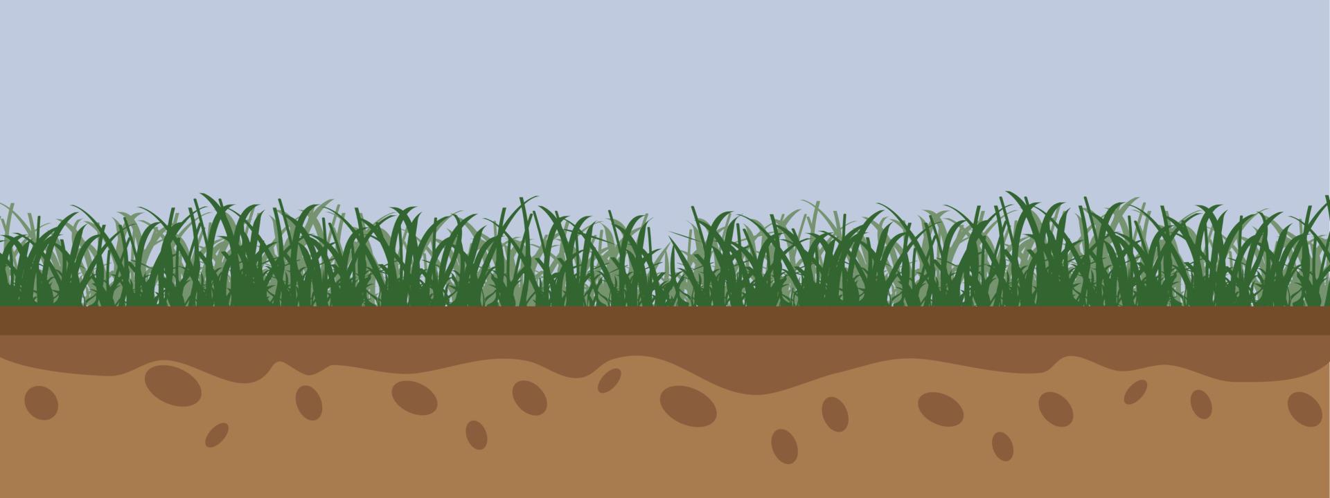 Boden mit Grün Gras auf ein Blau Hintergrund. Vektor Abbildungen