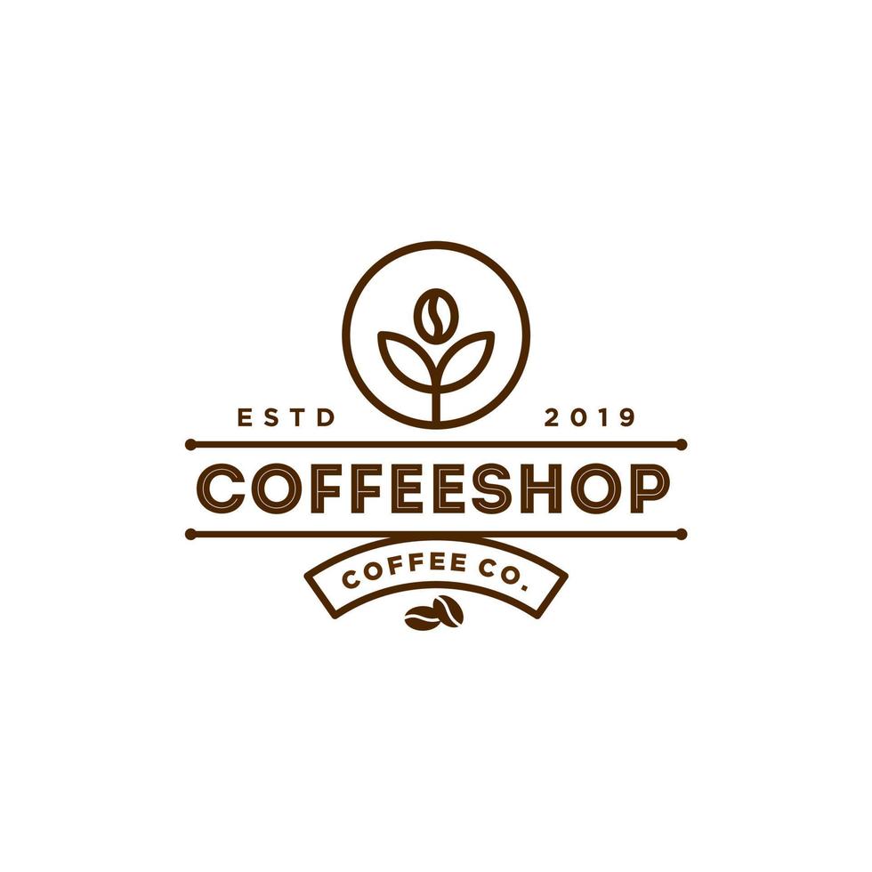 klassisk kaffe böna och blad gren naturlig linje stämpel logotyp vektor ikon design i årgång hipster modern skön stil, premie kaffe affär bar ikon