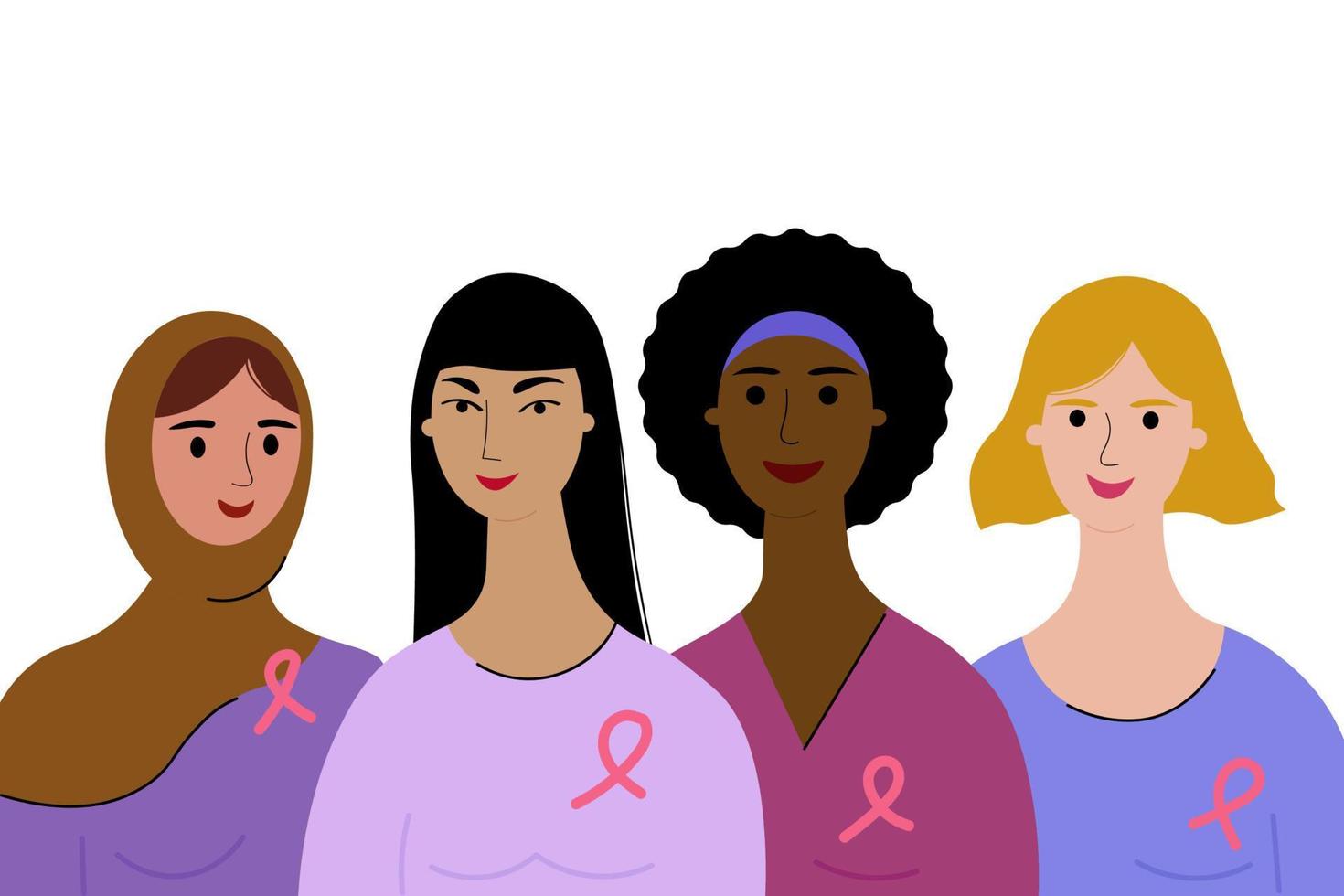 bröst- cancer.illustration handla om bröst cancer medvetenhet och förebyggande begrepp. raser kvinnor med rosa band symbol till Stöd och bekämpa för cancer hälsa. illustration på isolerat bakgrund vektor