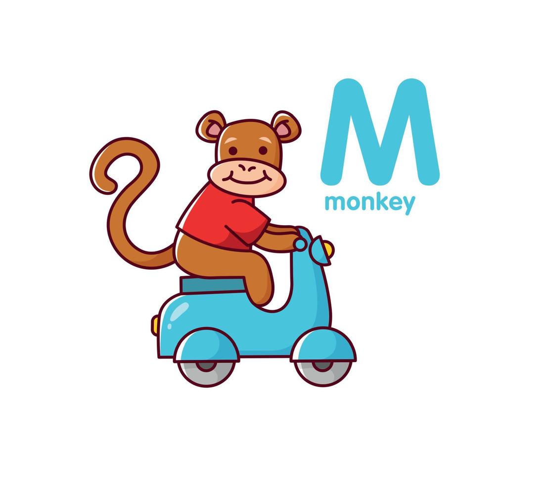 Affe auf ein Moped. süß Tier. Alphabet Vektor Illustration