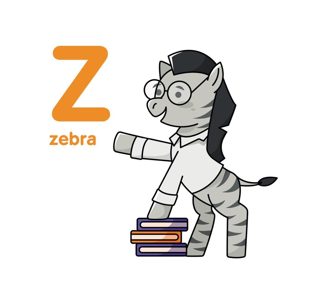 Zebra mit Bücher. süß Tier. Vektor Illustration Alphabet