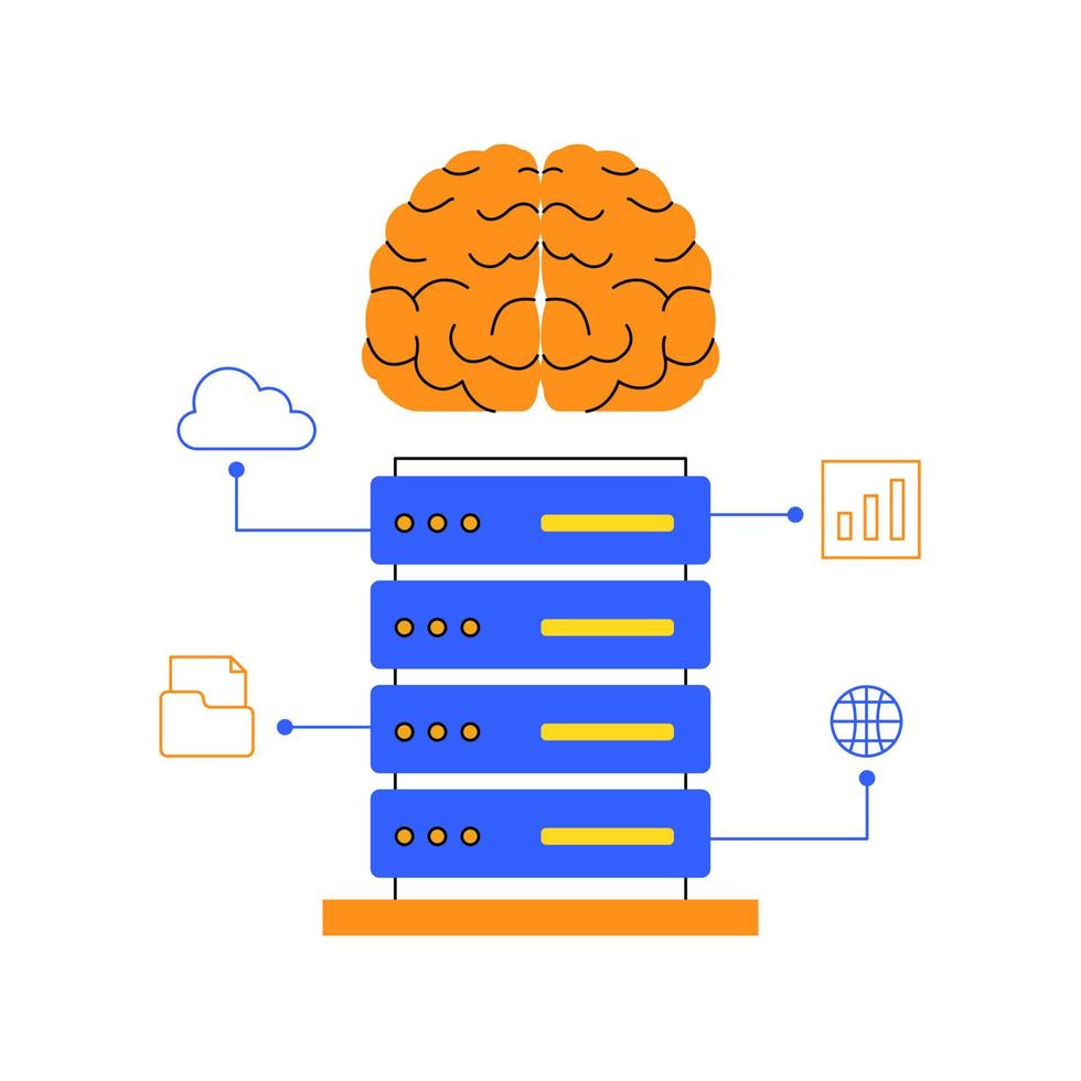 databas Centrum server artificiell intelligens framtida teknologi stor data tänkande och analysera bearbetning duo tona illustration vektor