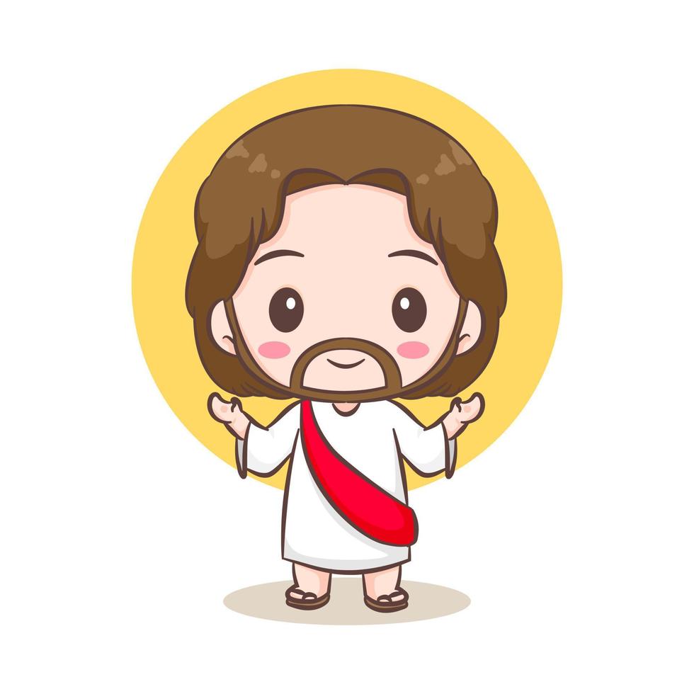 süß Jesus Christus und das Schaf Karikatur. Hand gezeichnet Chibi Charakter isoliert Weiß Hintergrund. Christian Bibel zum Kinder. Maskottchen Logo Symbol Vektor Kunst Illustration