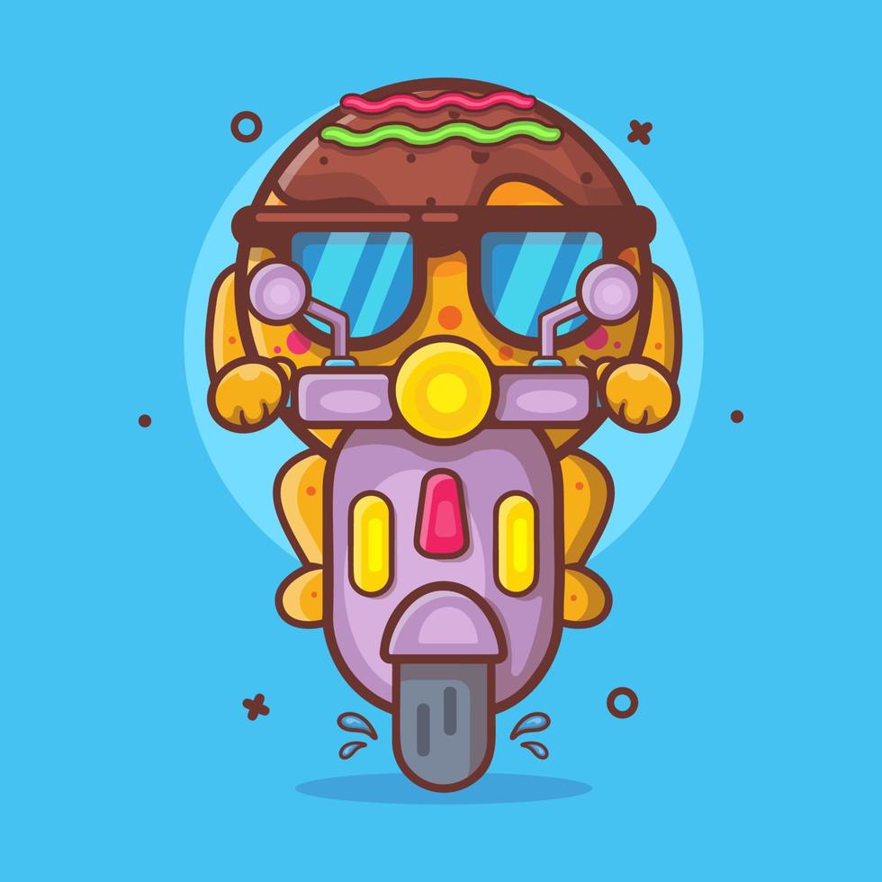 cool Takoyaki Essen Charakter Maskottchen Reiten Roller Motorrad isoliert Karikatur im eben Stil Design vektor