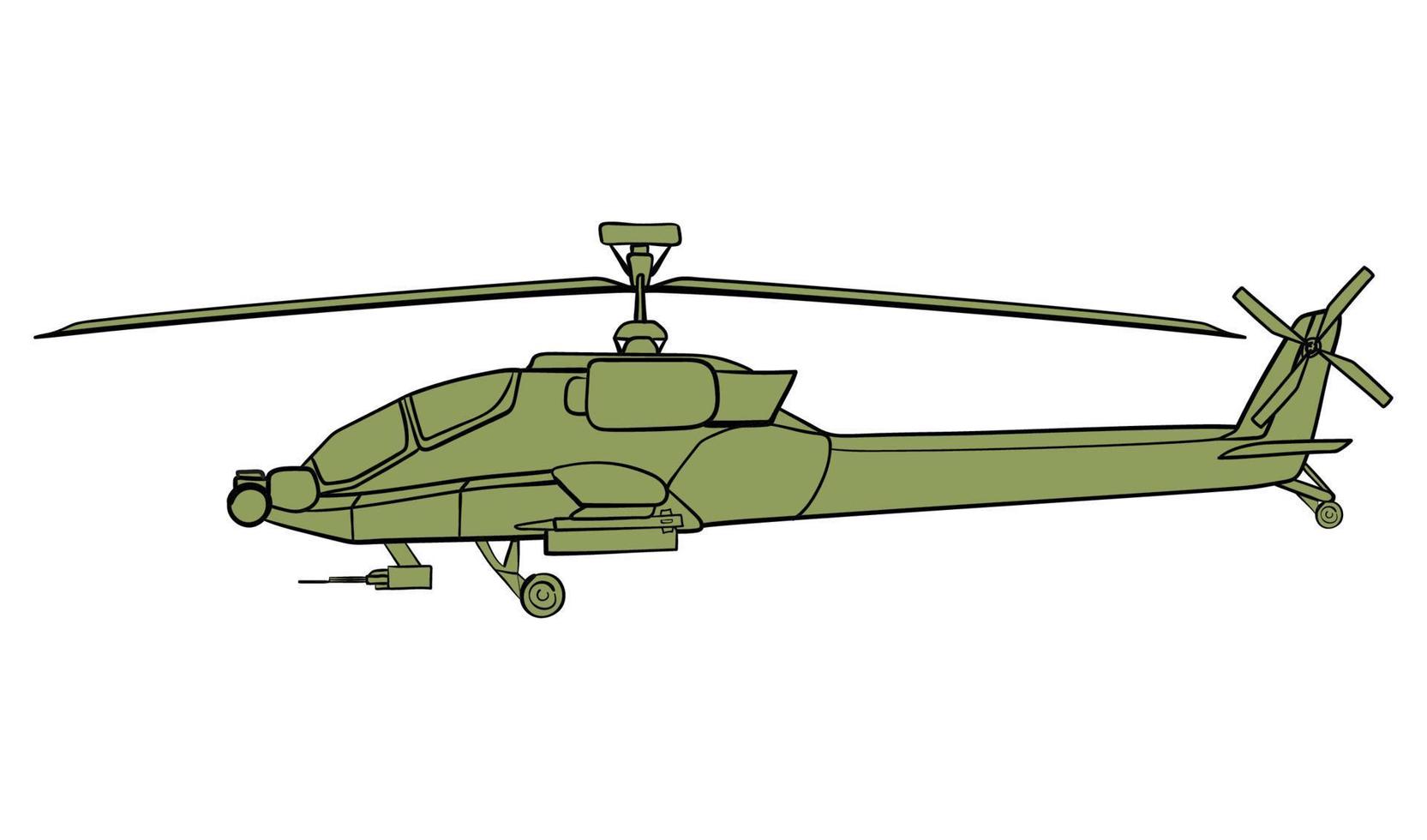 Militär- Hubschrauber Umriss. Gekritzel Seite Sicht. bunt Vektor Illustration isoliert auf Weiß Hintergrund.