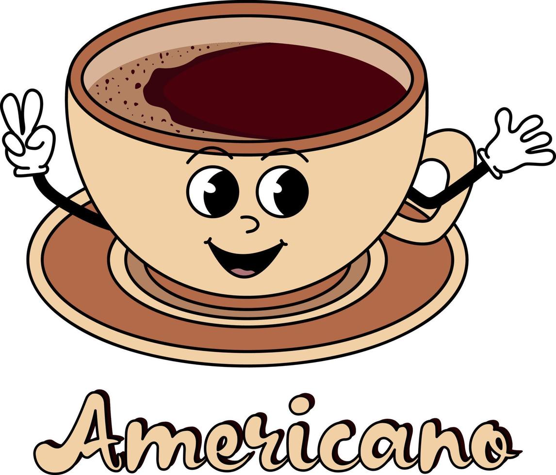 70er Jahre groovig Jahrgang Poster, retro drucken mit Americano Kaffee . Vektor Illustration