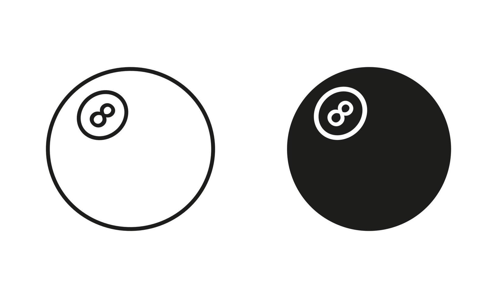 Billard Ball schwarz Silhouette und Linie Symbol Satz. Ball zum abspielen Sport Spiel solide und Gliederung Symbol Sammlung auf Weiß Hintergrund. isoliert Vektor Illustration.