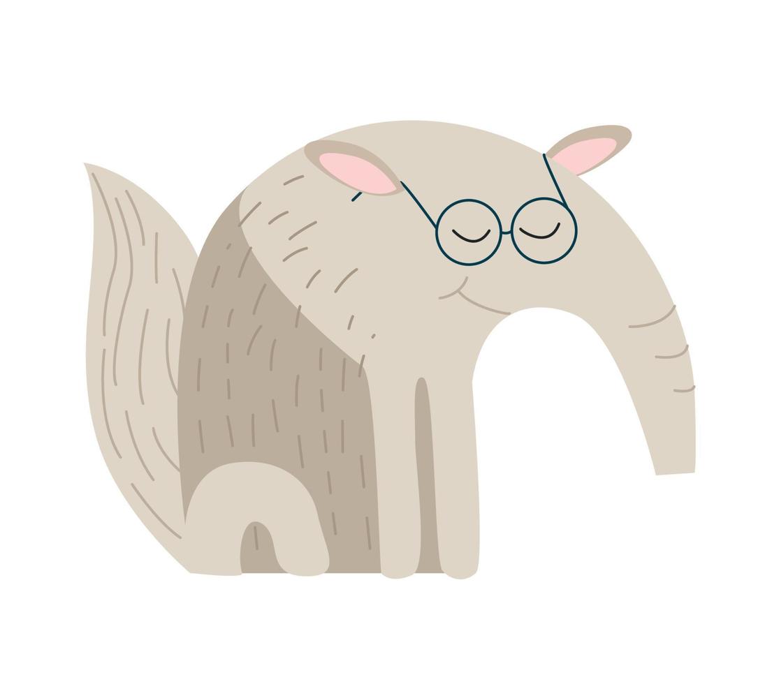 illustration av ett djur- myrslok. karaktär myrslok sitter i glasögon vektor