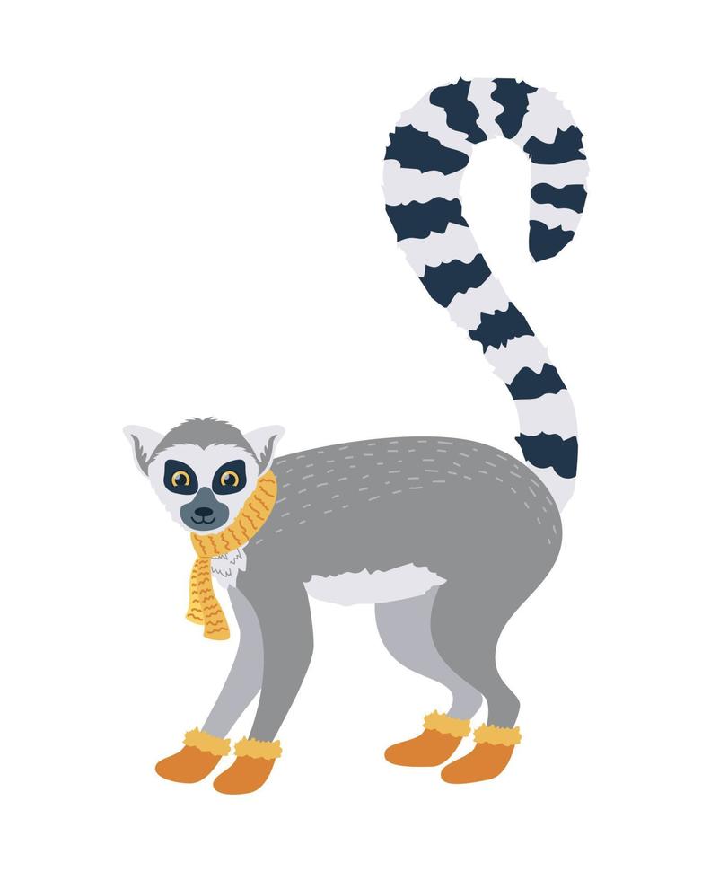 das Charakter. Lemur mit ein Schal im Stiefel. Vektor Illustration