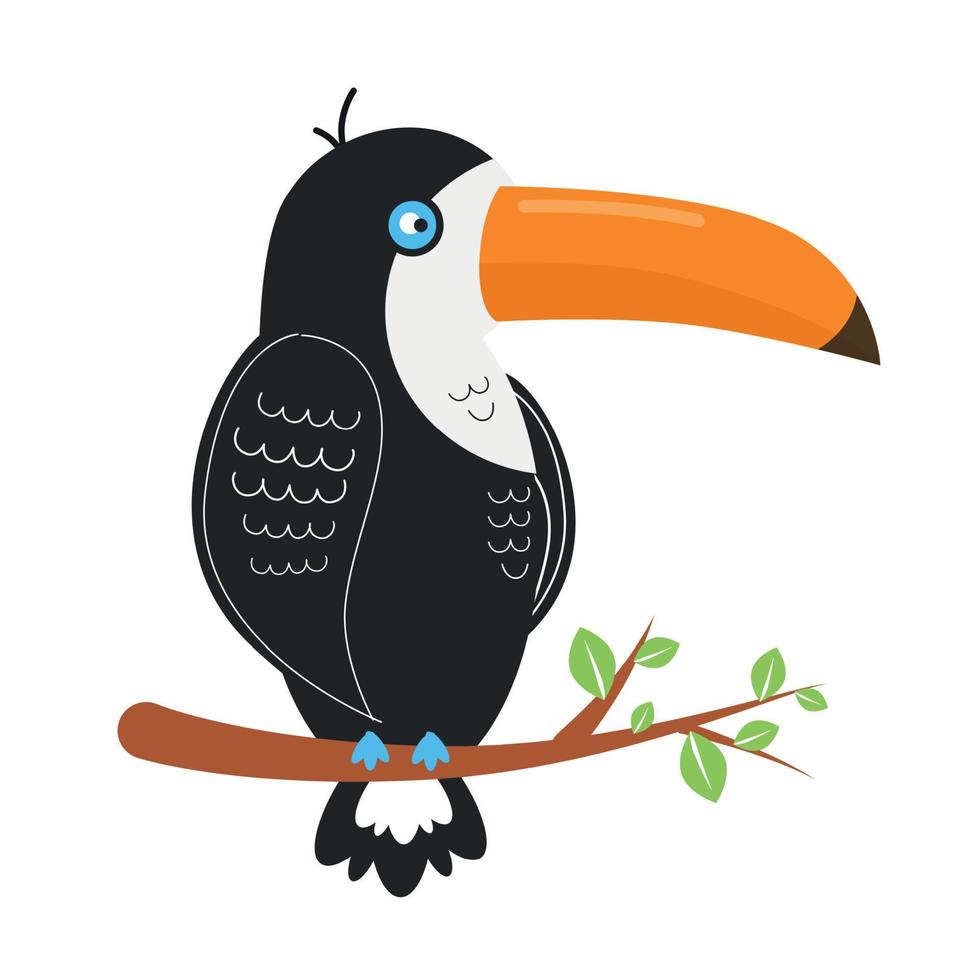 toucan fågel illustration. toucan sitter på en gren med löv vektor