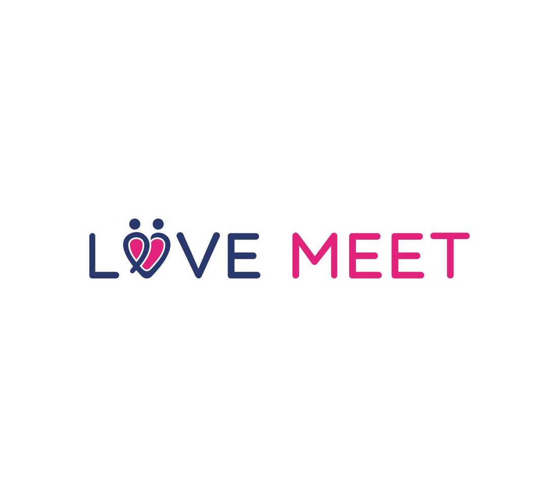 Liebe Treffen Text basierend Logo Design auf Weiß Hintergrund, Vektor Illustration.