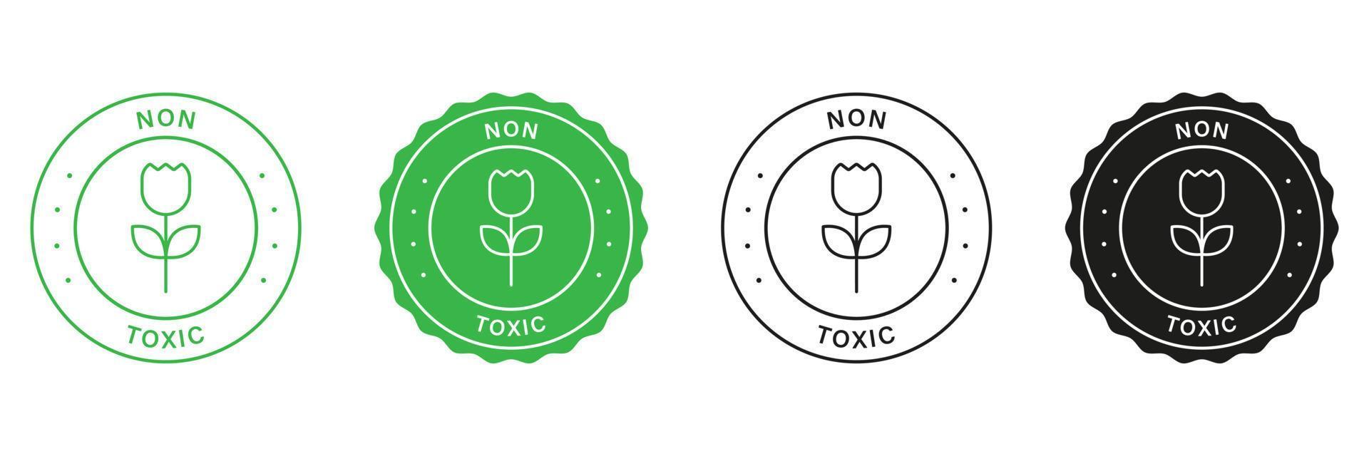 säker produkt stämpel uppsättning. giftfri symbol. fri kemisk ikoner. grön och svart etiketter med ekologisk garanti. eco rena klistermärke organisk säkerhet giftfri tecken. isolerat vektor illustration.