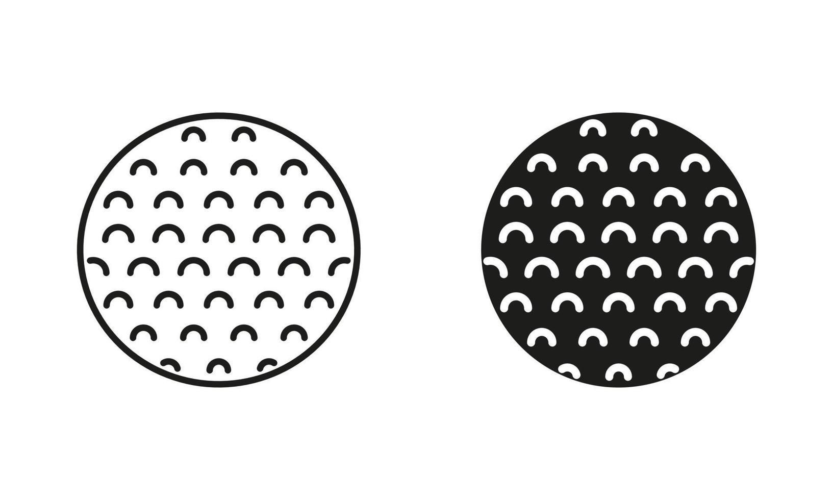 golf boll svart silhuett och linje ikon uppsättning. boll för spela sporter spel fast och översikt symboler samling på vit bakgrund. isolerat vektor illustration.