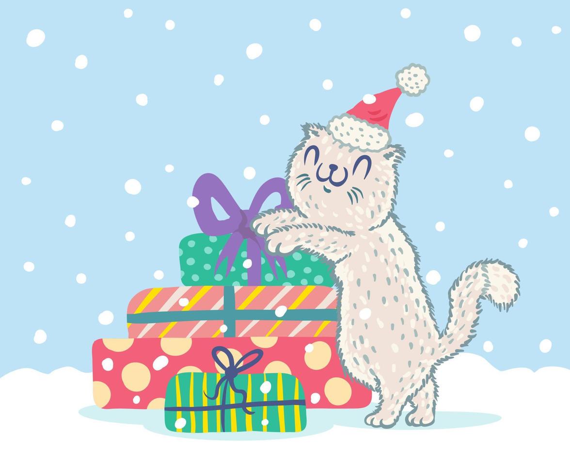 Katze im Santa Hut mit die Geschenke. vektor