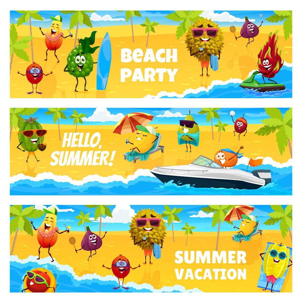 Karikatur Früchte Zeichen Sommer- Strand Party Spaß vektor
