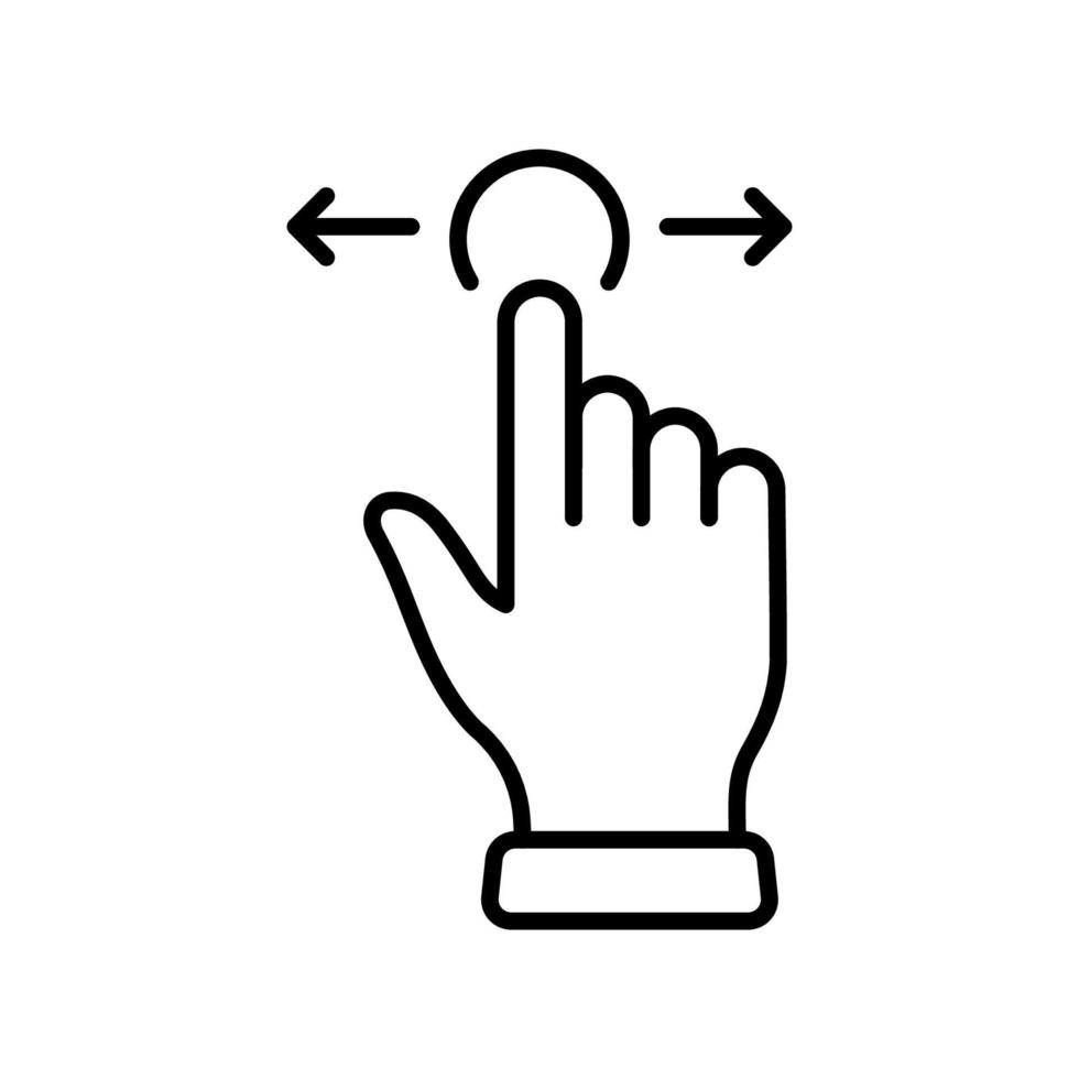 Wischgeste der Computermaus. Zeigefinger schwarze Linie Symbol. Cursor Hand lineares Piktogramm. klicken drücken zweimal antippen Berührungspunkt Gliederungssymbol. editierbarer Strich. isolierte Vektorillustration. vektor