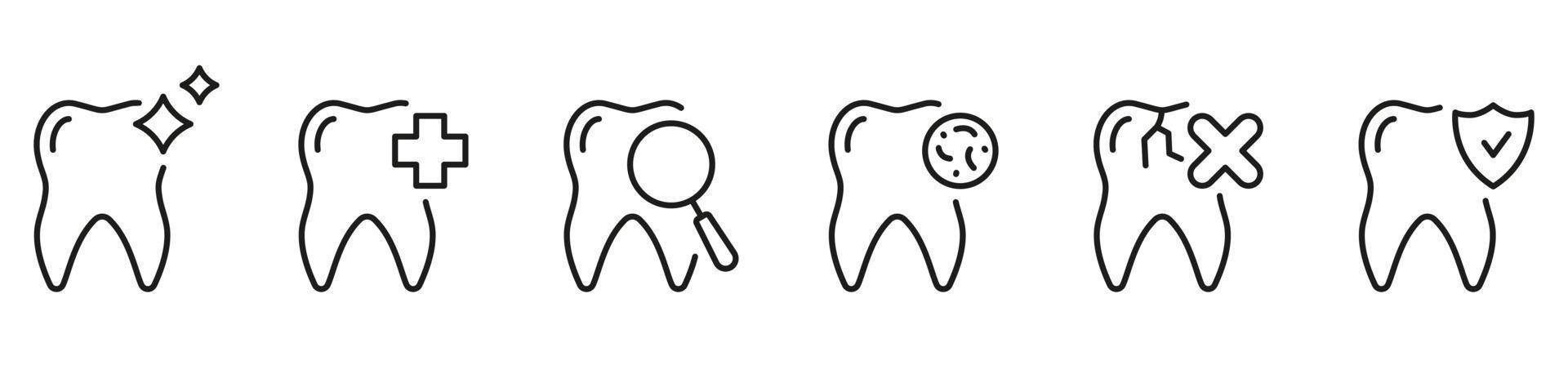 tänder blekning procedur linje ikon uppsättning. dental skydd. tand hälsa kolla upp och diagnostisk linjär piktogram. tandvård symbol. dental behandling. redigerbar stroke. isolerat vektor illustration.