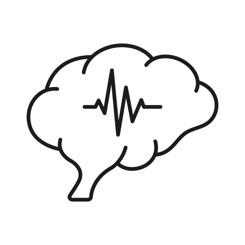 mänsklig hjärna med Vinka svart linje ikon. medicinsk neurologi vetenskap linjär piktogram. hjärna aktivitet diagnostisk symbol på vit bakgrund. redigerbar stroke. isolerat vektor illustration.