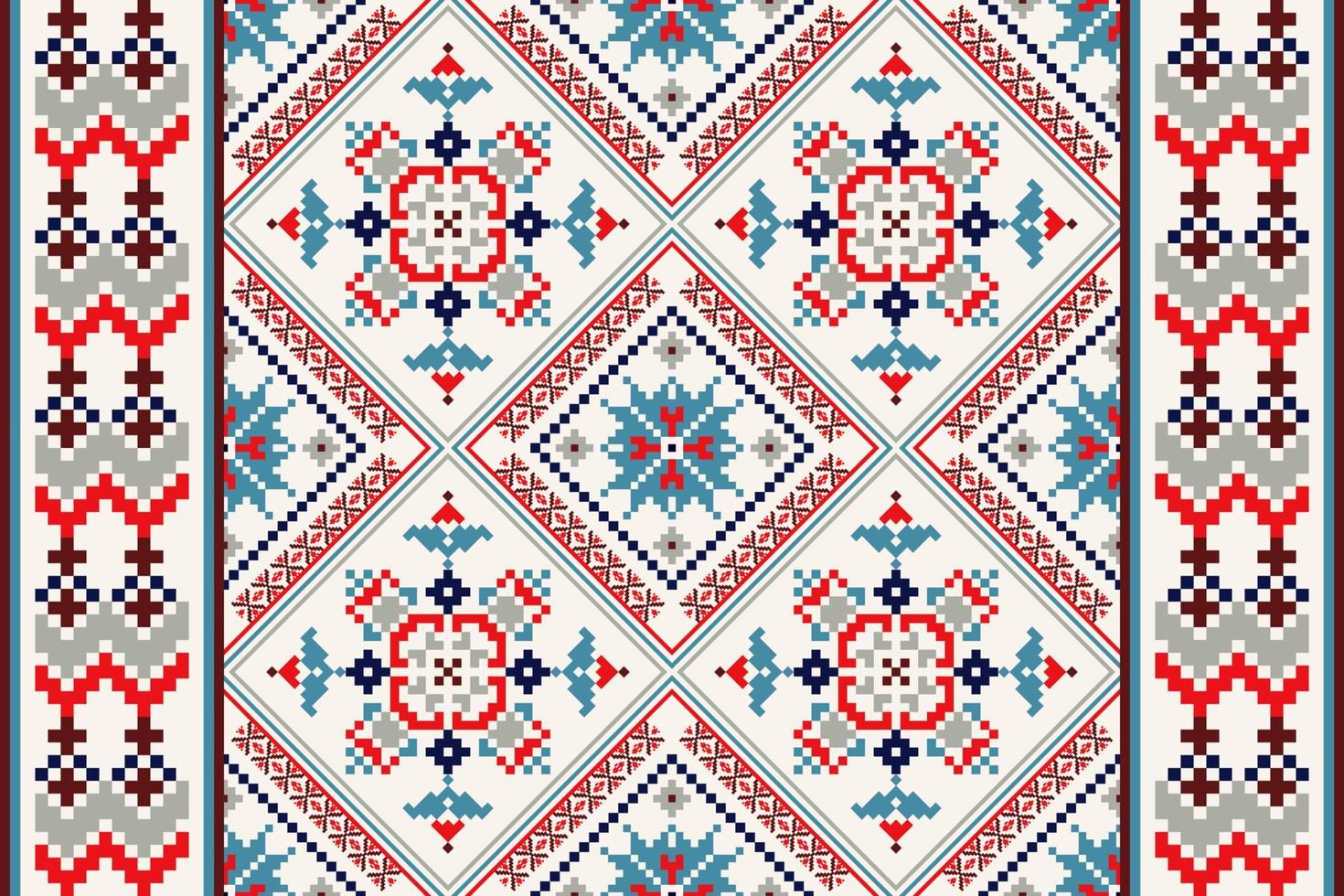 blommig korsa sy broderi på vit bakgrund.geometrisk etnisk orientalisk mönster traditionell.aztec stil abstrakt vektor illustration.design för textur, tyg, kläder, inslagning, matta, halsduk, tryck