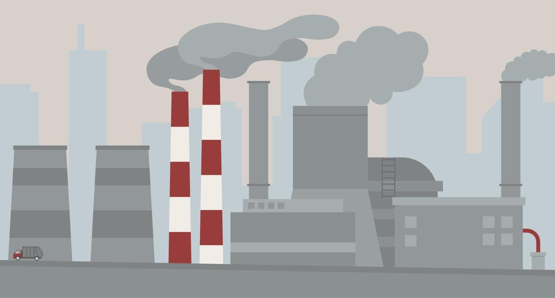 Luft Verschmutzung. industriell Fabriken mit erschöpft. Ökologie Problem Vektor Illustration im eben Stil