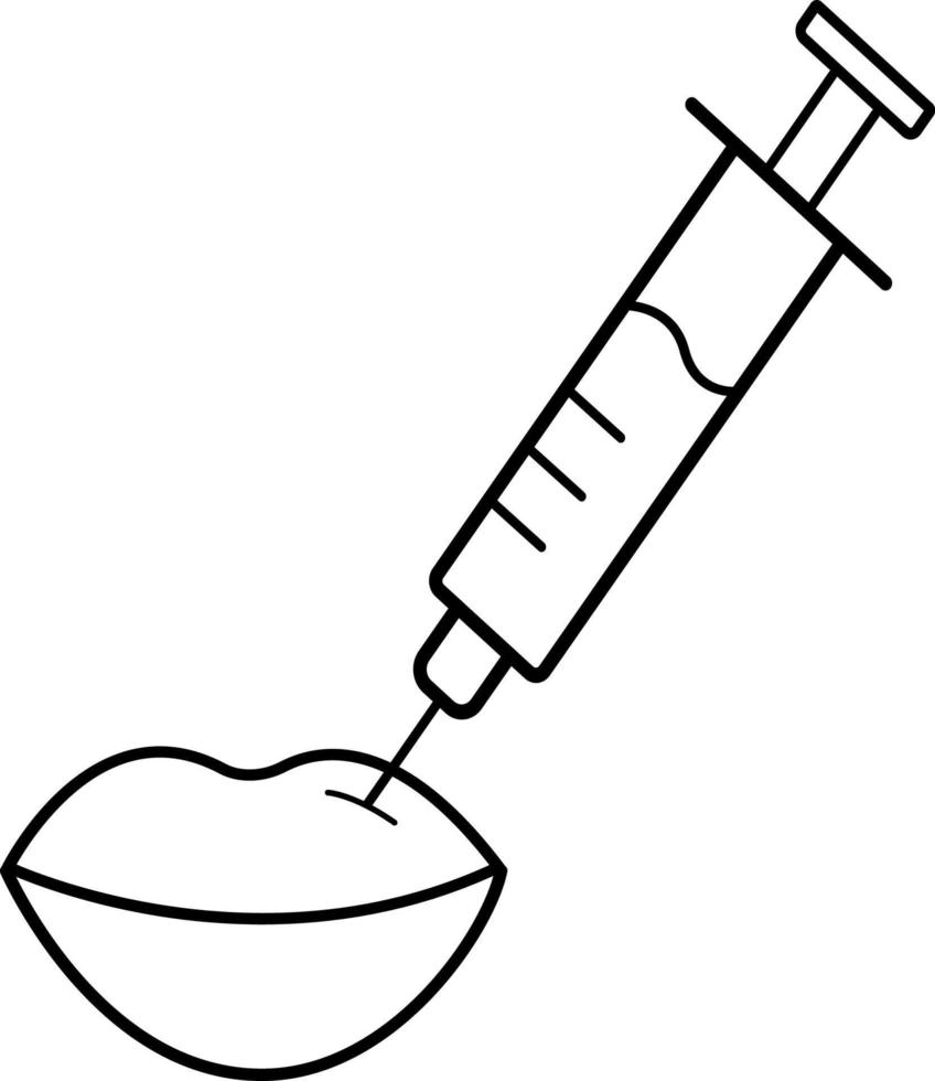 Injektion in das Lippen. schön Lippen, medizinisch Plastik Spritze mit kosmetisch Injektion, Vektor Illustration von das Konzept von Behandlung im Dermatologie und Kosmetologie