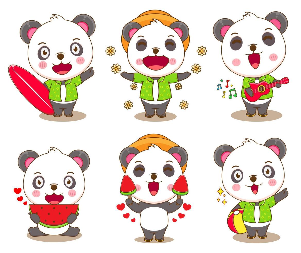 einstellen Gruppe Panda mit Sommer- Aktivitäten vektor