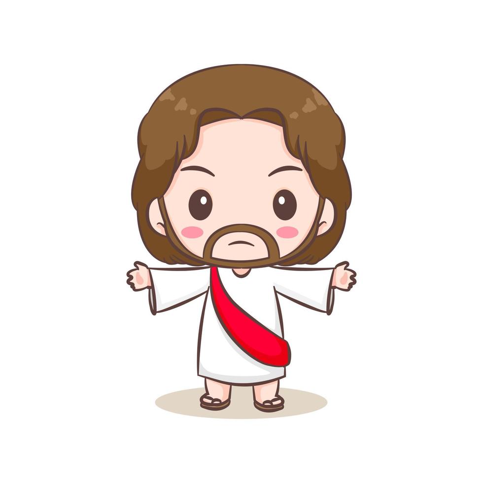 söt Jesus christ och de får tecknad serie. hand dragen chibi karaktär isolerat vit bakgrund. kristen bibel för ungar. maskot logotyp ikon vektor konst illustration