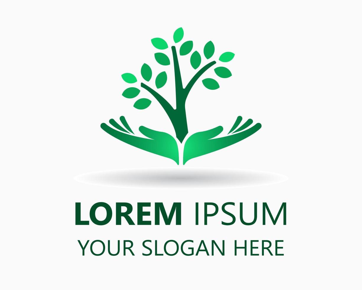 speichern Natur Logo Design Vorlage. kombinieren Hand und Baum Symbol Vektor