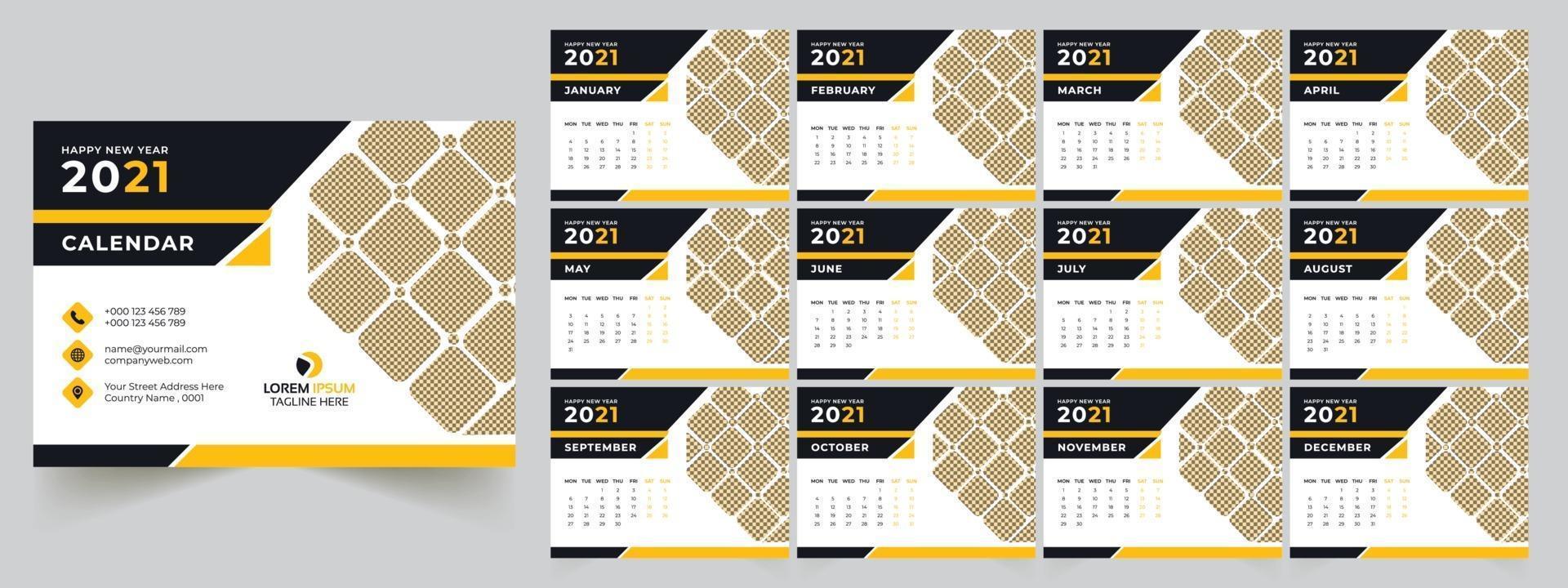 skrivbordskalender 2021 malldesign vektor