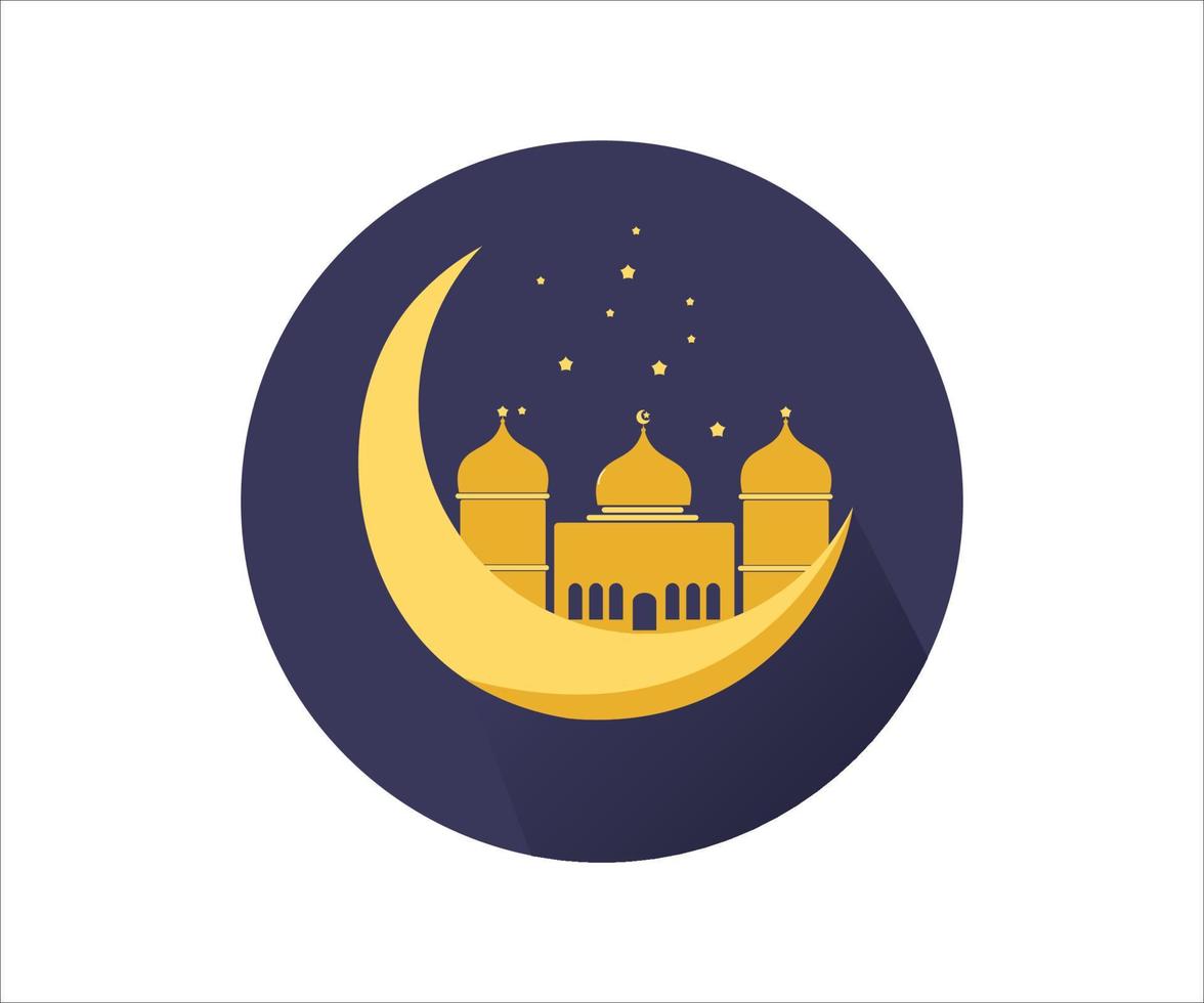 islamic måne och moské platt vektor symbol