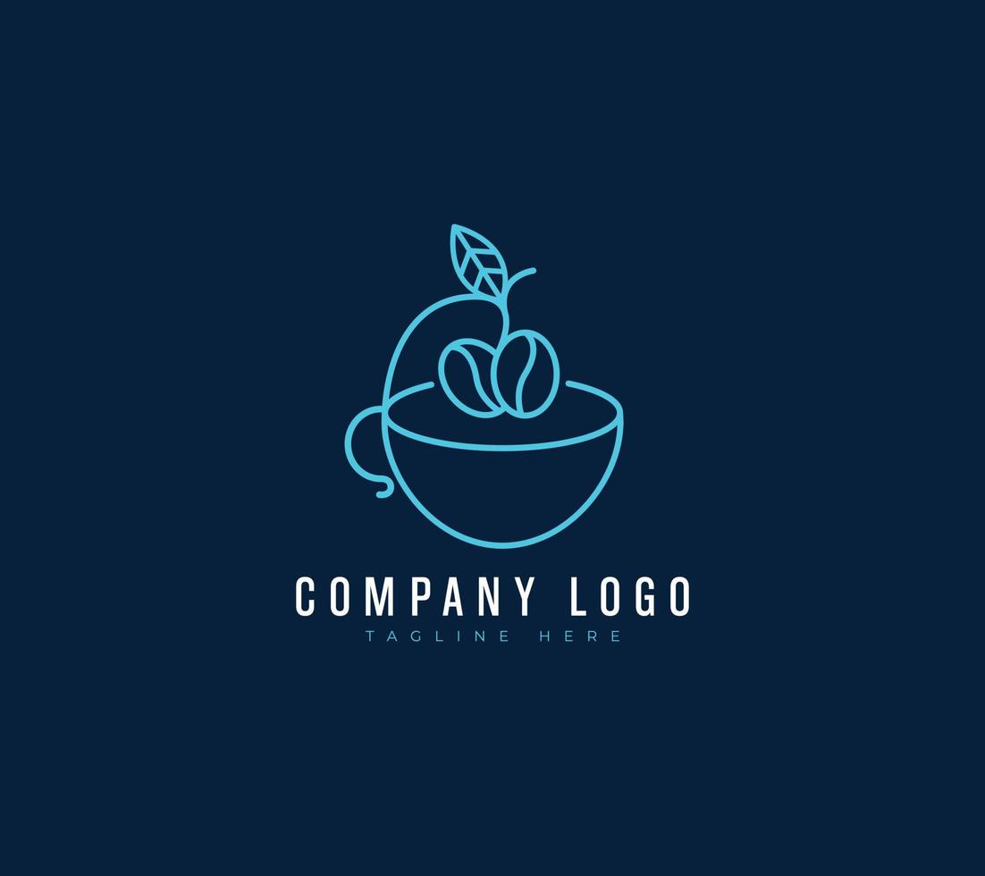Illustration von Kaffee Geschäft Bohnen und Blätter mit Linie Kunst im ein minimalistisch Stil Logo Vorlage Prämie Vektor