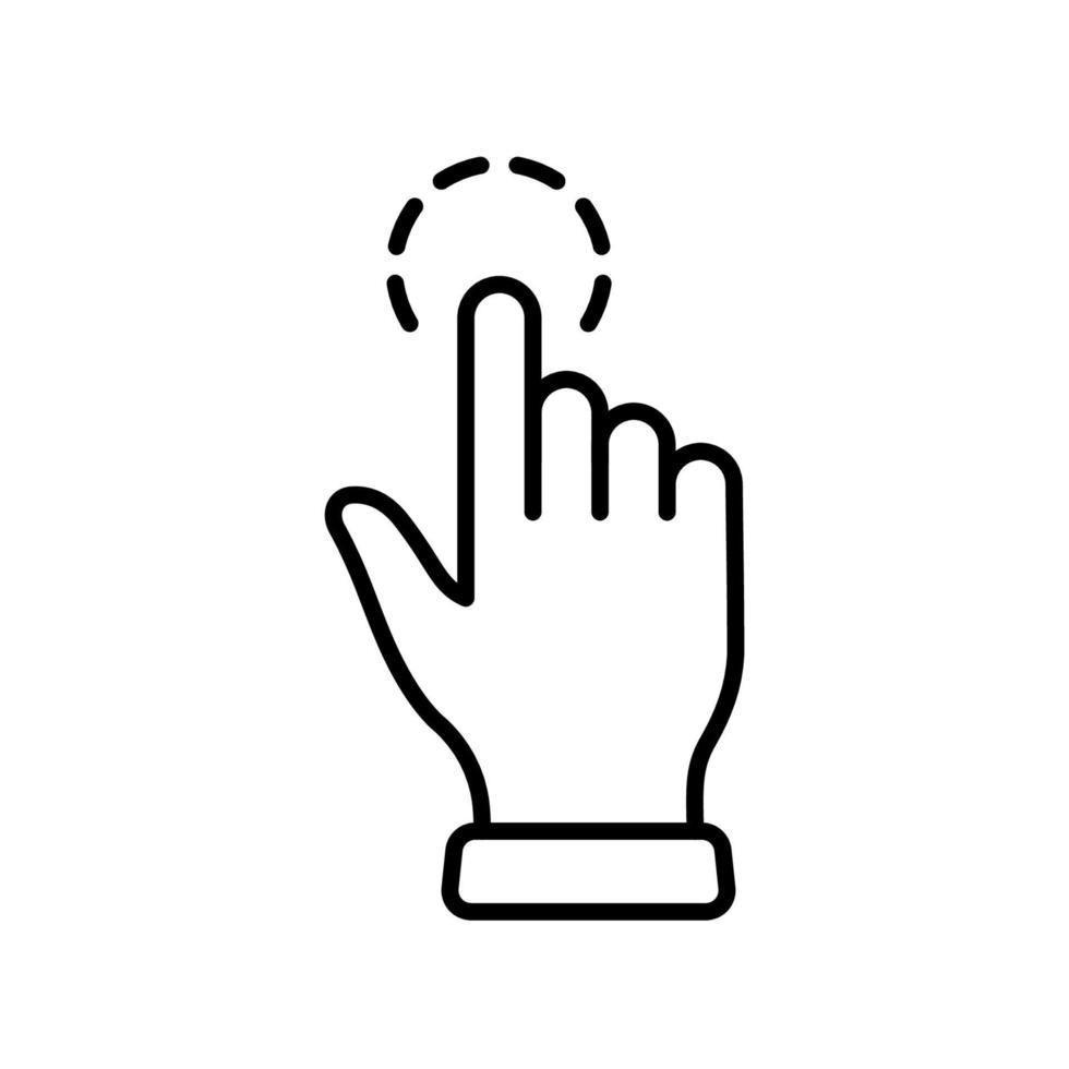 Rör gest av dator mus. pekare finger svart linje ikon. markören hand linjär piktogram. klick Tryck dubbel- kran slägga punkt översikt symbol. redigerbar stroke. isolerat vektor illustration.