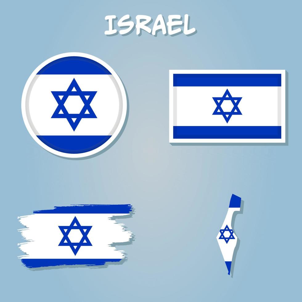 Israel Vektor Satz, detailliert Land gestalten mit Region Grenzen, Flaggen und Symbole isoliert.