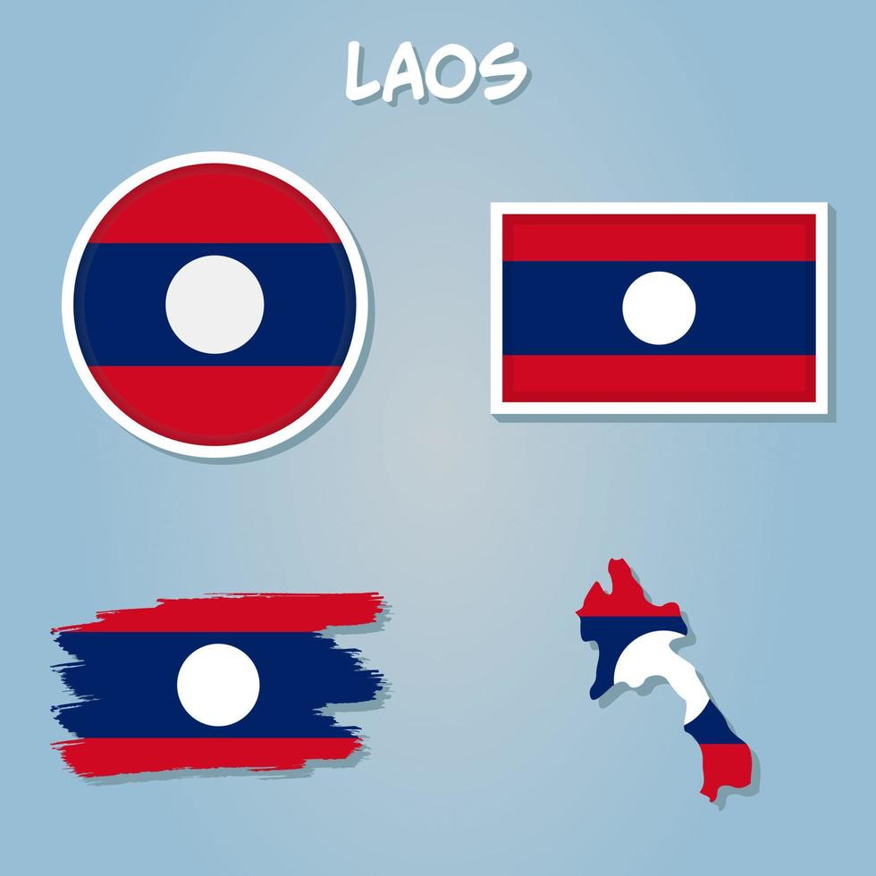 das National Flagge von Laos. Laos detailliert Karte mit Flagge von Land. Karte von Laos mit Flagge isoliert. vektor
