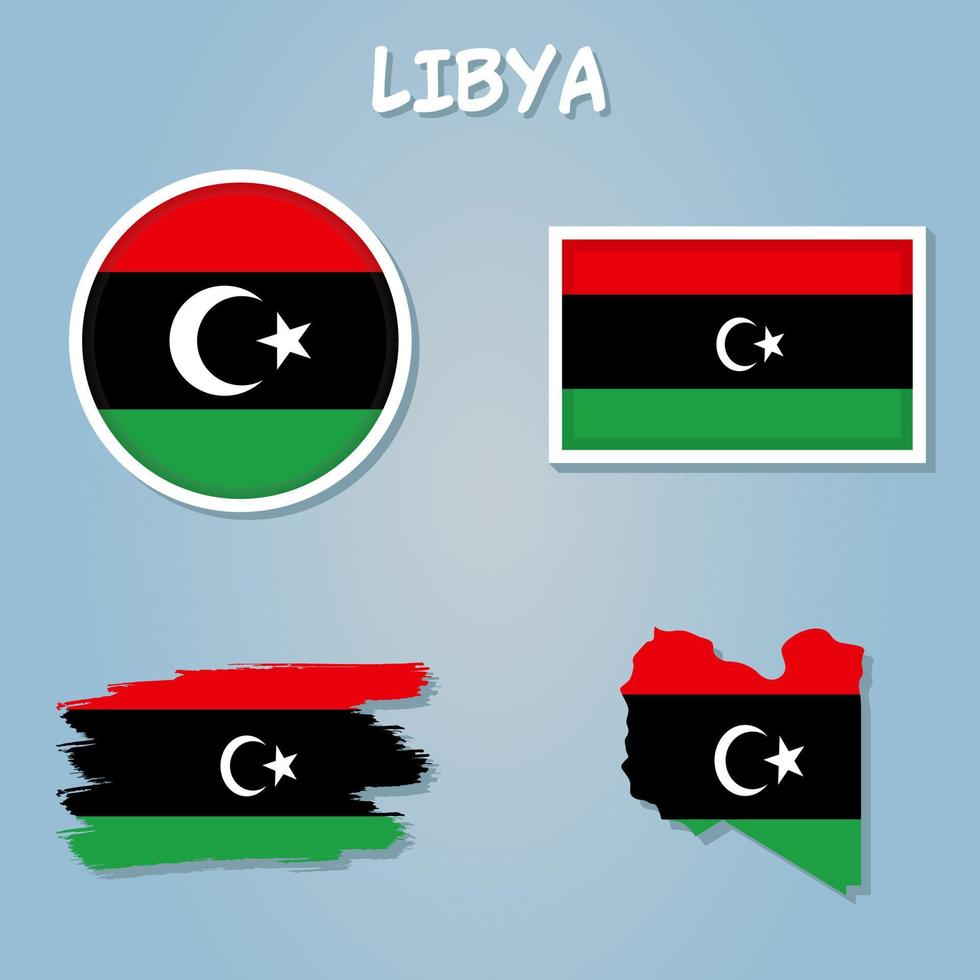 Kartor av Libyen, 3 dimensionell med flagga klippt inuti gränser och skugga. vektor