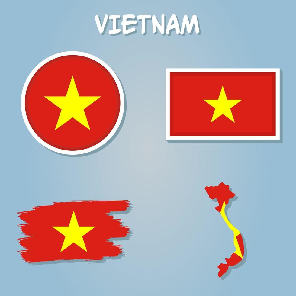 Karta av vietnam med flagga isolerat på blå bakgrund. vektor