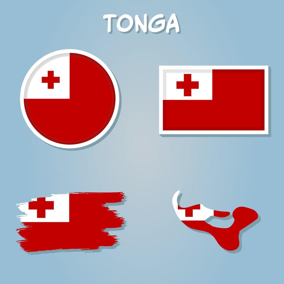 Vektor Karte von Tonga mit Flagge. isoliert, Blau Hintergrund.