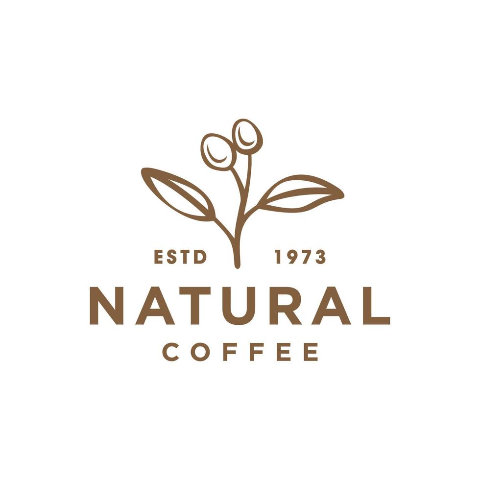 kaffe böna växt gren hipster minimal logotyp vektor med blad enkel linje översikt ikon för naturlig Kafé begrepp.