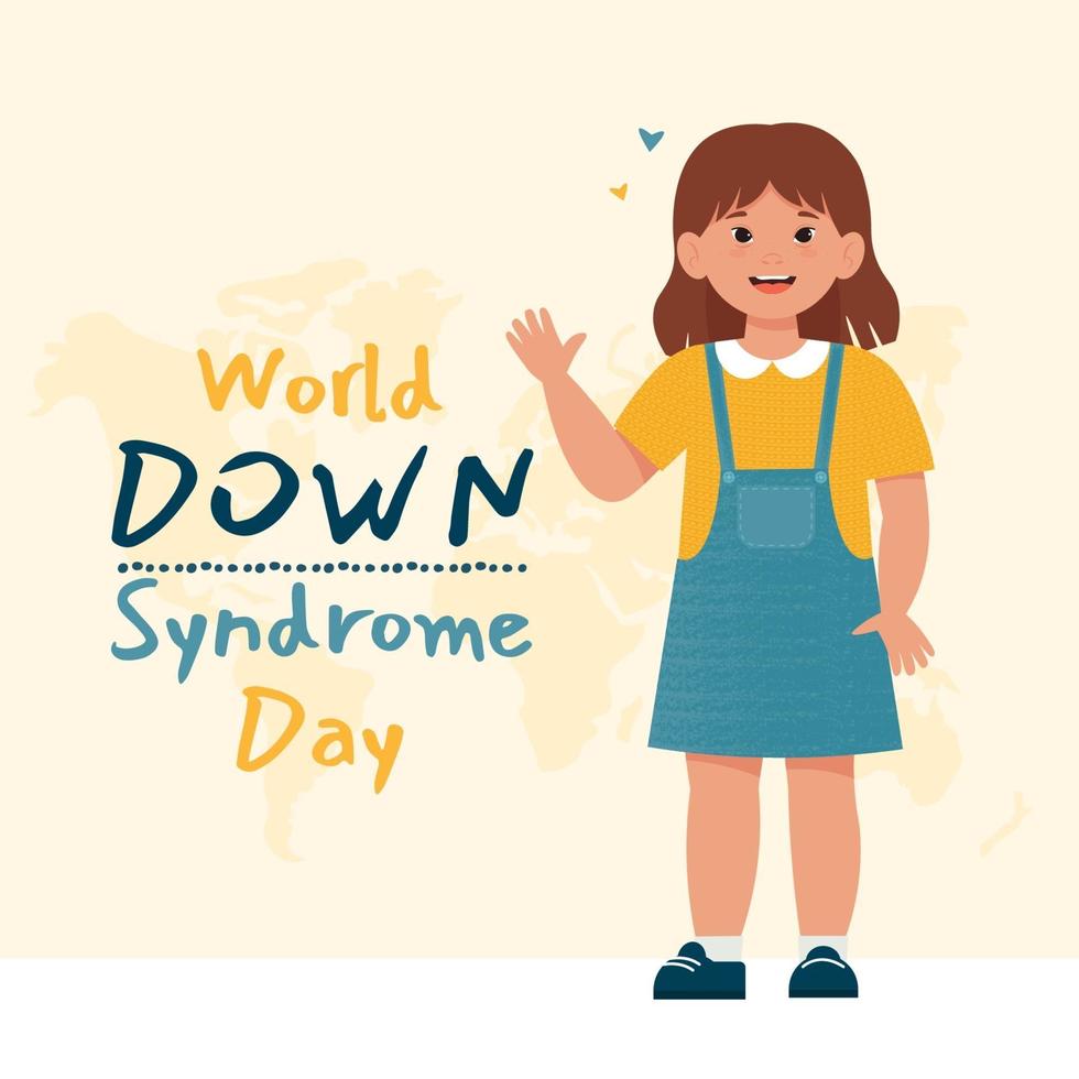 liten glad tjej med Downs syndrom. world down syndrom dag. vektor