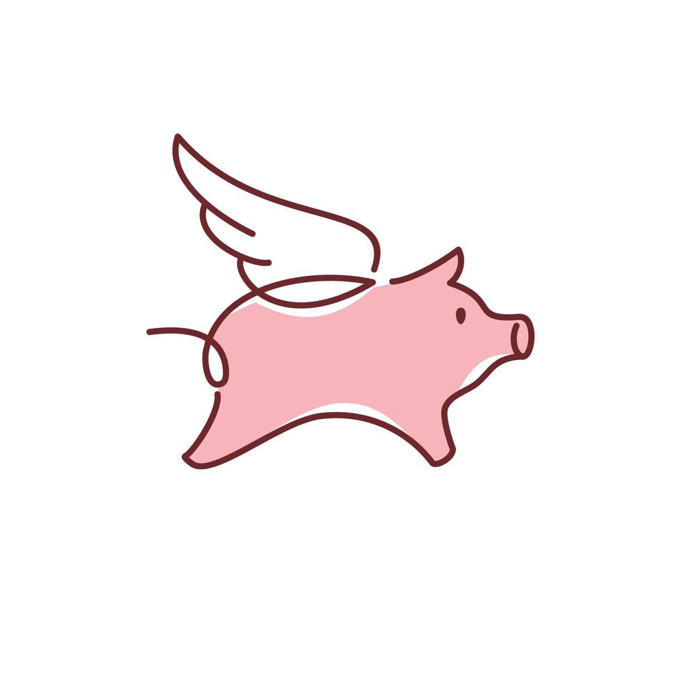 fliegend geflügelt Schwein Symbol Logo Illustration. süß Ferkel mit Flügel Illustration Karikatur Gekritzel Maskottchen Charakter. vektor