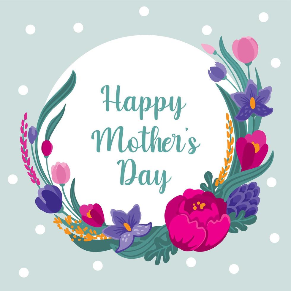 Lycklig mors dag. hälsning kort för mammas. firande. vykort med blommor. vektor illustration.