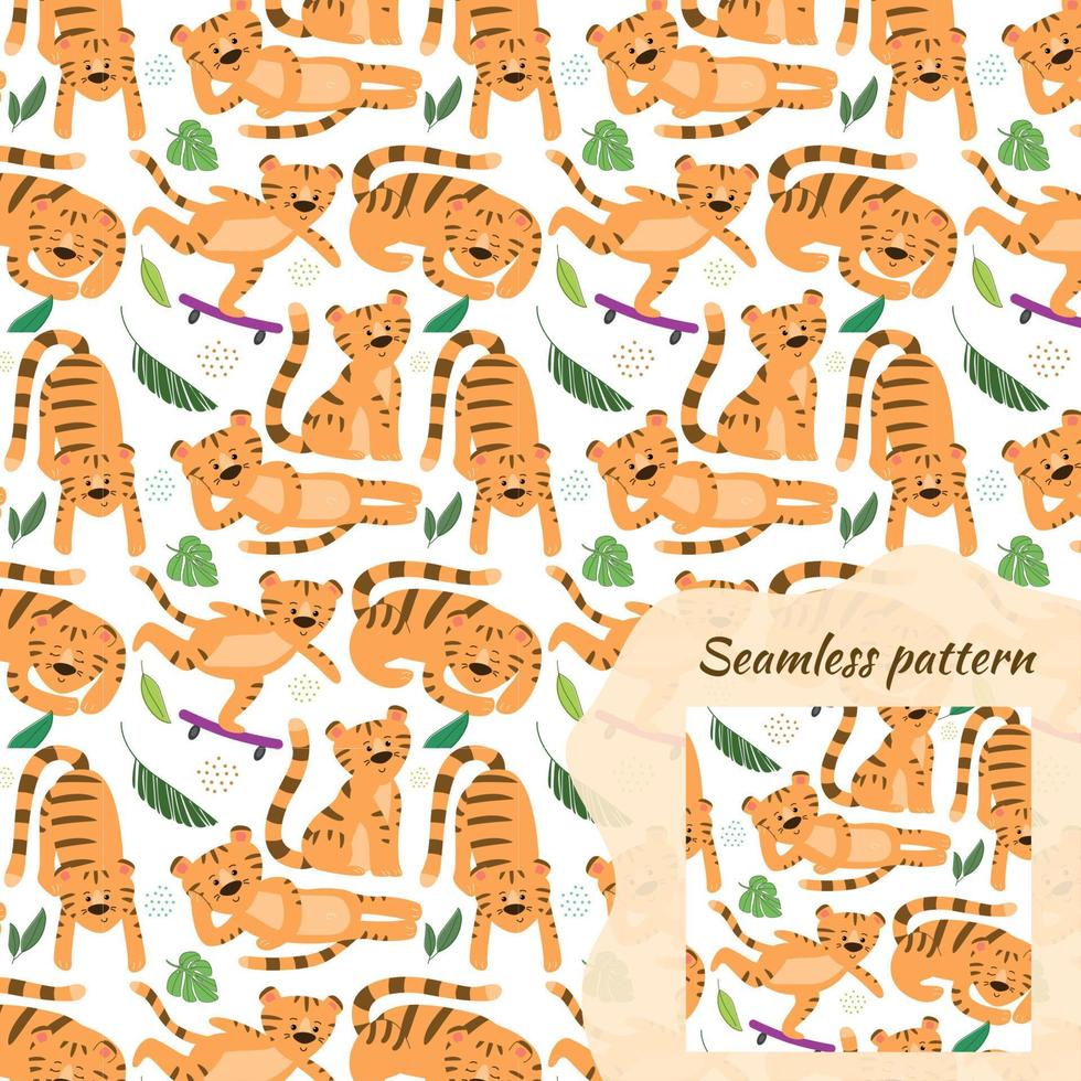 söt tiger. djur- sömlös mönster. illustration för tryckbar vektor
