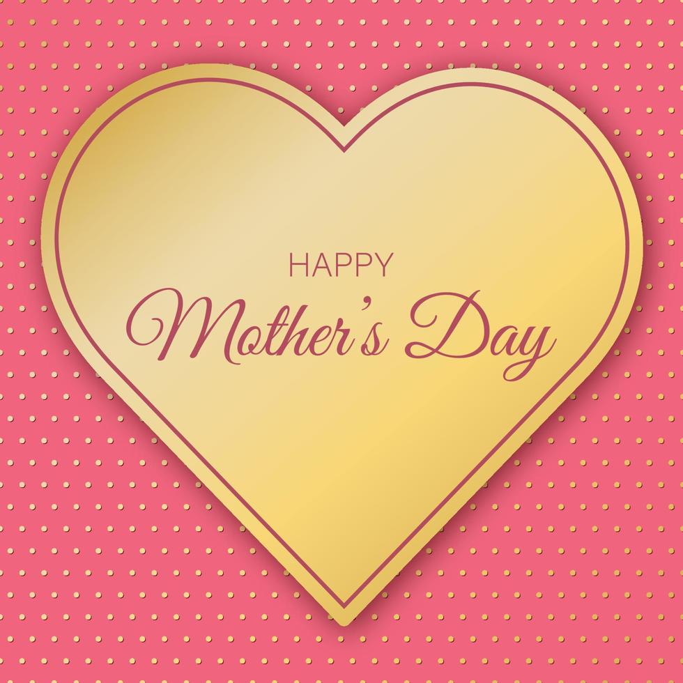 Lycklig mors dag hälsning kort i papper skära stil. gyllene hjärta på en rosa bakgrund. vektor