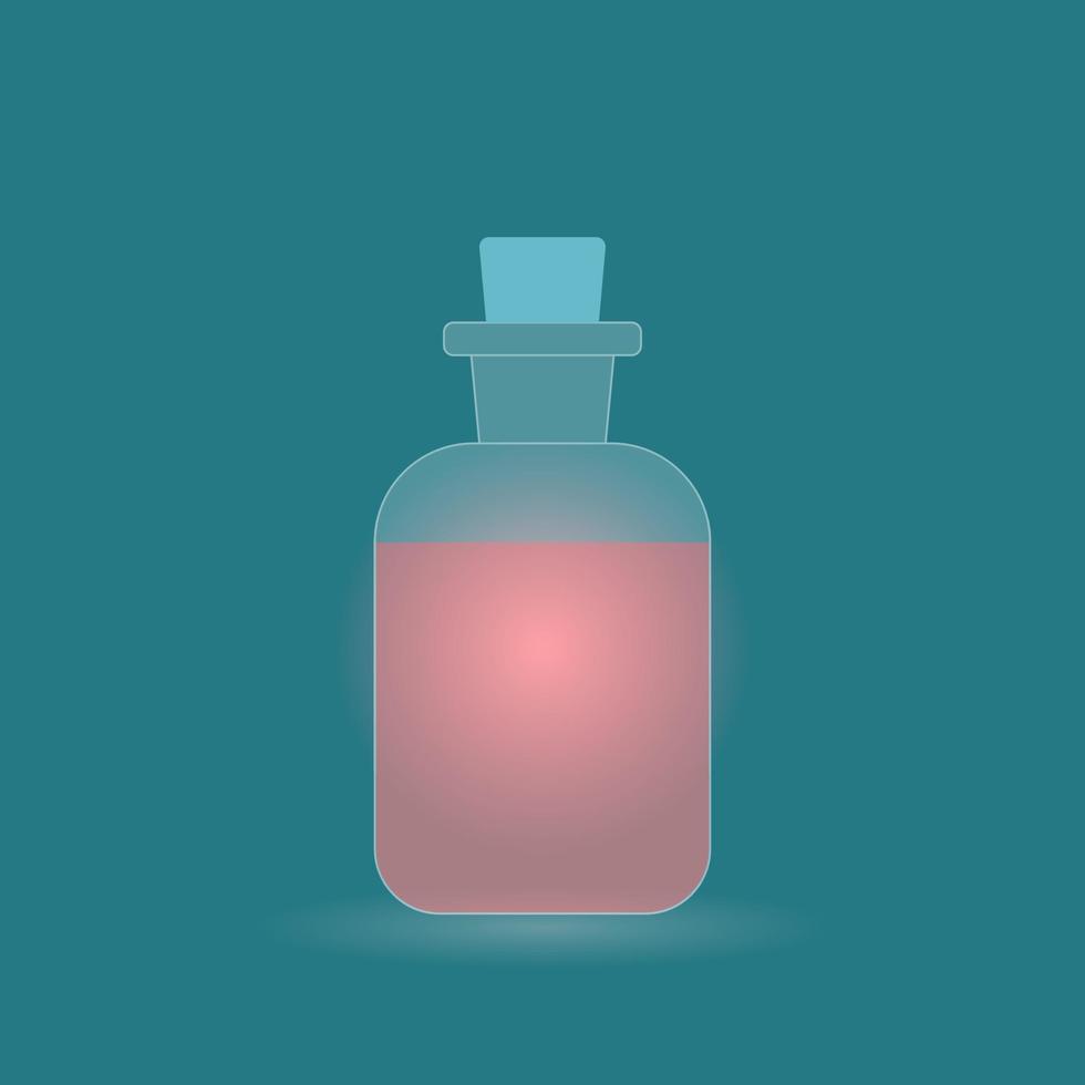 Flasche mit ein Trank. Vektor Illustration. Glasmorphismus Design Stil.
