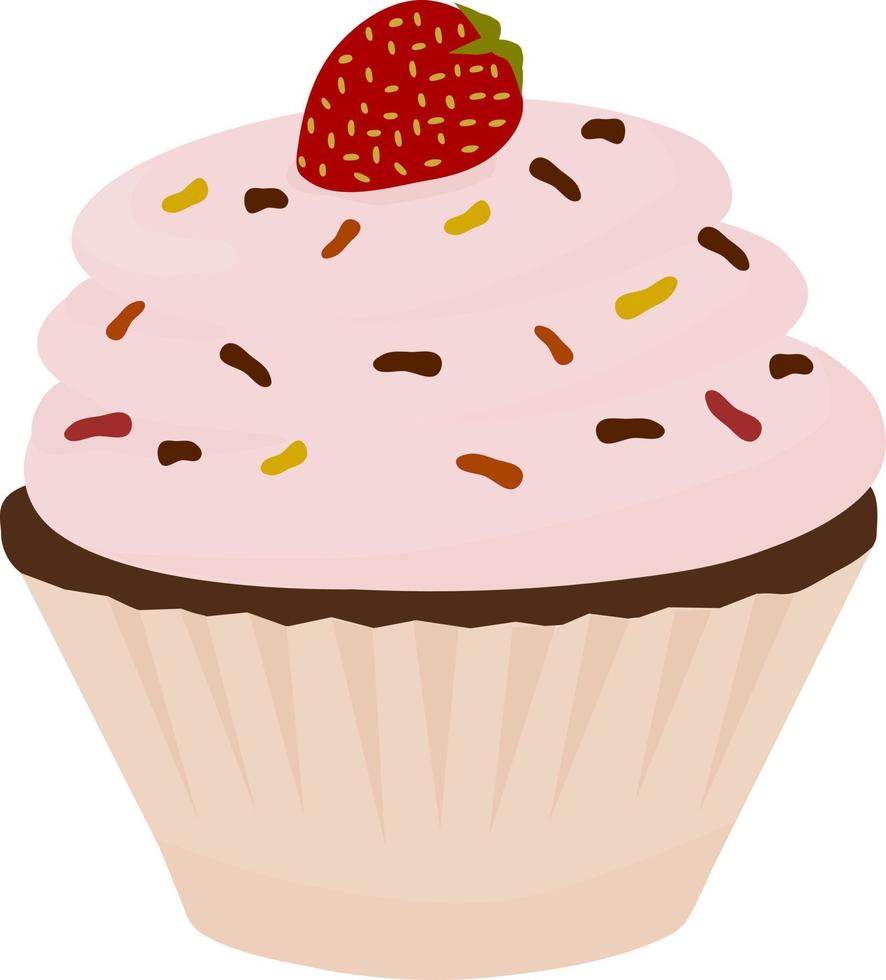 Süss Cupcake mit Sahne und Erdbeere. Vektor Illustration. Süss Cupcake mit Sahne und Erdbeere. Vektor Illustration.